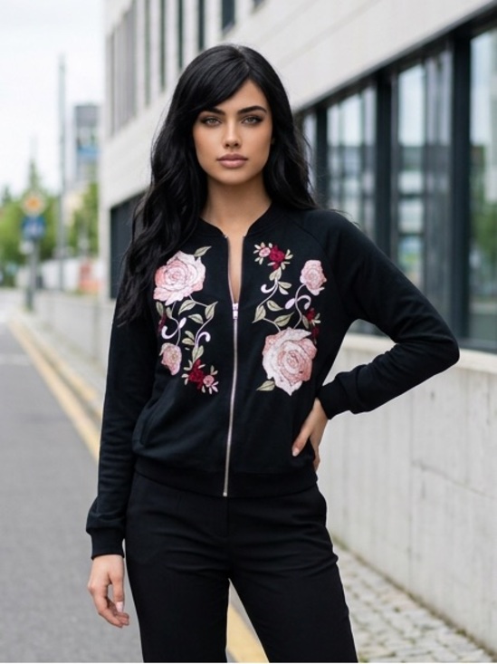 Democracy Tops - Democracy Track Jacket Black Sz Embroidered Floral